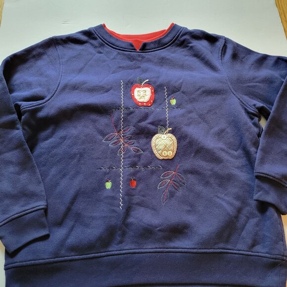 Shenanigans Womens Navy Blue Apple Embroidery Sweatshirt M - Picture 6 of 8